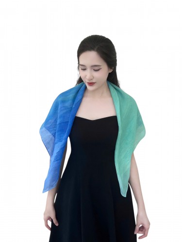 Khăn Lụa Tơ Tằm Vuông KC - ITV - 08 – Nhuộm Thủ Công Bằng Phương Pháp Ice Dye/ Tide Dye – Quà tặng Văn Hoá Việt Độc Đáo